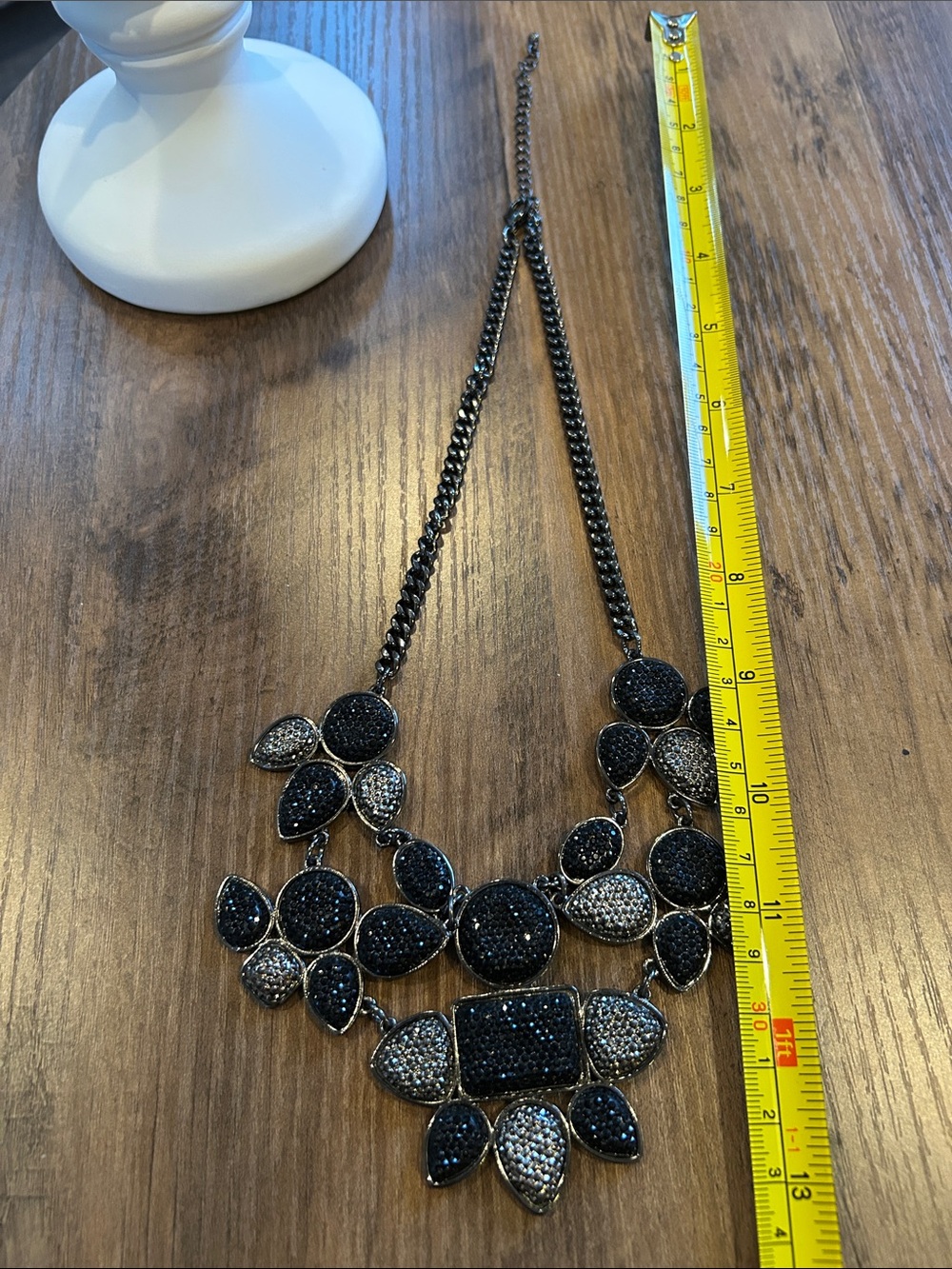 Black and Gunmetal Crystal Bib Necklace - Picture 3 of 4